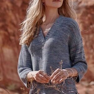 J. Jill Dropped Shoulder Sweater V Neck Colorful Dolman Sleeve Size XL Tall